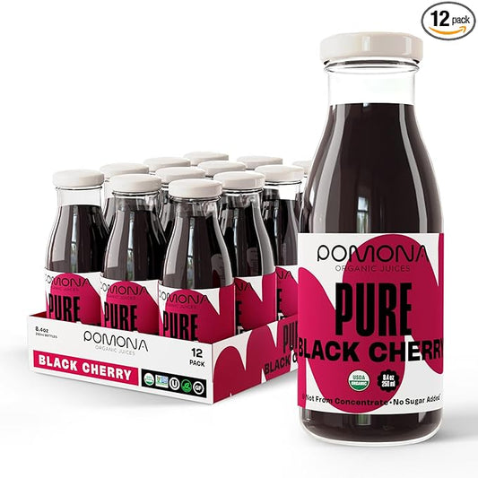 Pomona Organic Pure Black Cherry Juice, Cold Pressed Organic Juice, Non-GMO, No Sugar Added, Not