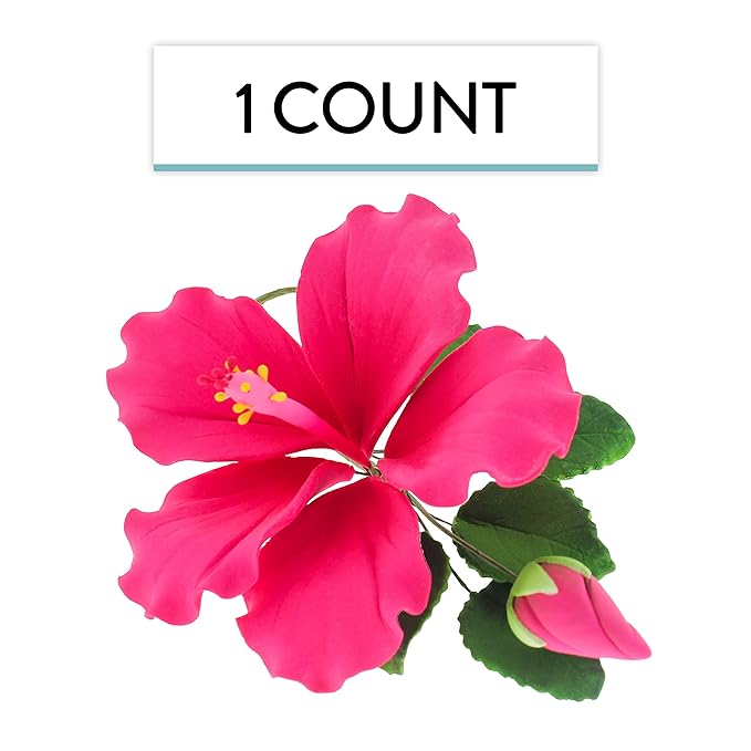 Global Sugar Art Hibiscus Sugar Cake Flowers Spray, Hot Pink Hawaiian Cake Flower Large, 1 Count by Chef Alan Tetreault