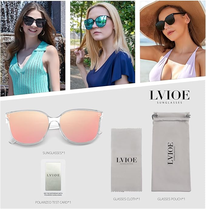 LVIOE Oversized Polarized Sunglasses for Women Trendy Large Cat Eye UV Protection Shade LS1627s