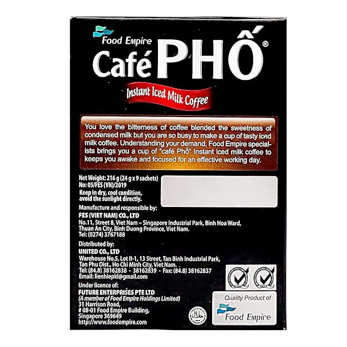 Cafe Pho Vietnamese 3in1 Instant Coffee Mix, Iced Milk Coffee, Cafe Sua Da, Single Serve Coffee Packets, Box of 9 Sachets, Pack of 3