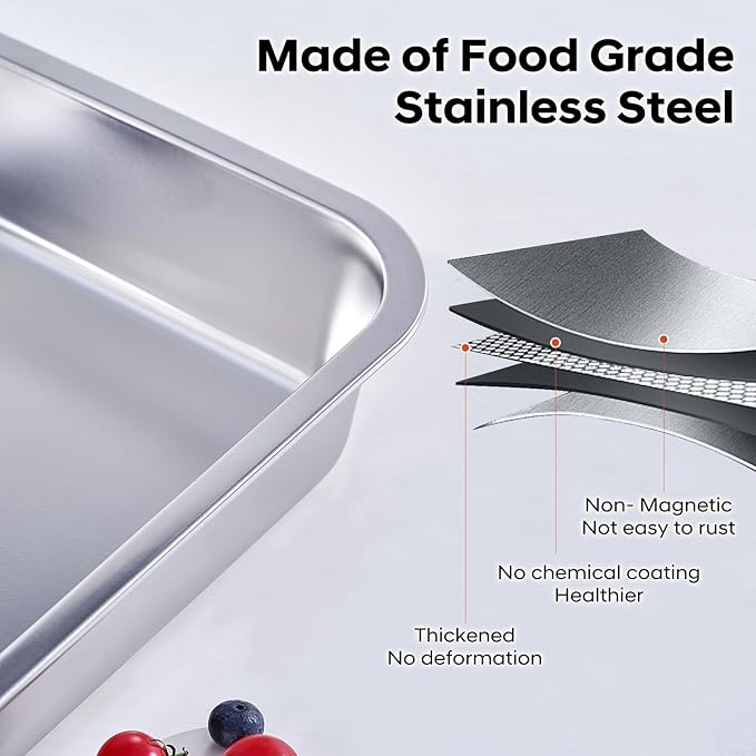 4-Piece 4 Inch Extra Deep Lasagna Baking Pan with Lid, 11x14.2Inch 7.4QT Large Stainless Steel Nonstick Lasagna Baking Roasting Pans Casserole Dishes for Oven with Lids(M, 2 Pack)