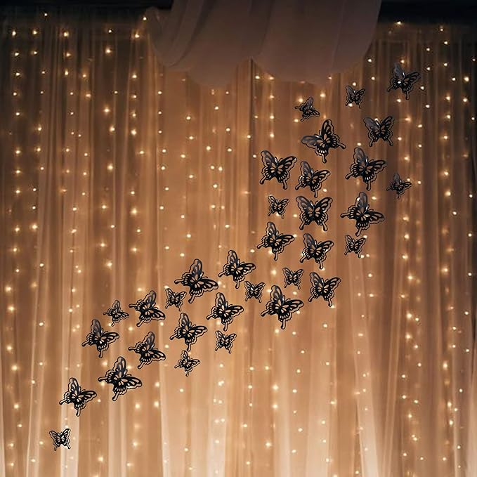 40 PCS Black Lively 3D Butterfly Cupcake Toppers Hollow Art Butterfly Cake Topper Decorations for Baby Shower Wedding Anniversary Kids Birthday Party Supplies Mixed Size