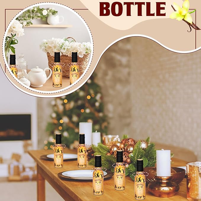 Tioncy 16 Pcs Vanilla Extract Bottles for Homemade Vanilla Jar Glass Bottle with Cap, Shrink Band, Sticker Syrup Gift Food Storage Canister for Bean Sauce Spice(Black,3 oz)