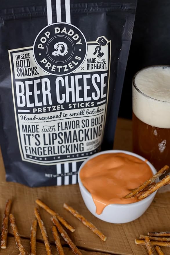 Pop Daddy Flavored Pretzels Sticks, Healthy Gourmet Pretzels Snacks, 7.5oz Individual Bags, 3 Pack, Beer Cheese