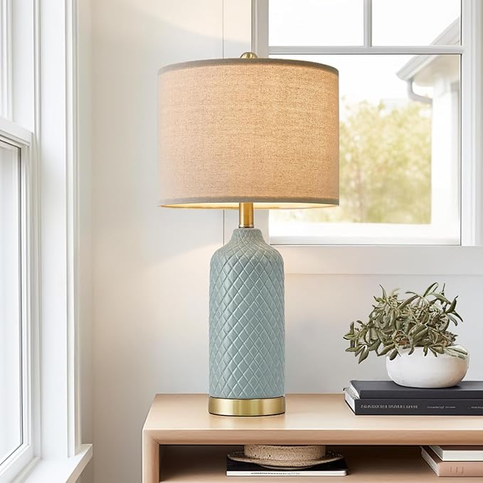 24.25" Table Lamps Modern Ceramic Blue Lamps for Living Room Farmhouse Bedside Lamps Boho Lamps for Night Stands Costal Bedroom Lamps Side Table Lamps End Table Lamps