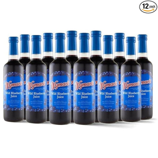 Wyman's Wild Blueberry Juice, 100% Juice, No Sugar Added, Not From Concentrate, Glass Bottled