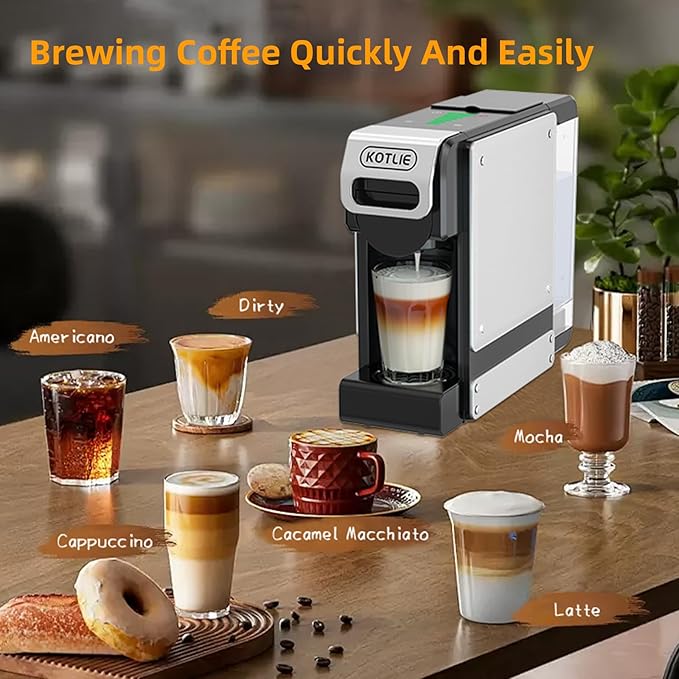 KOTLIE ST-550 Single Serve Coffee Maker, Espresso Capsule Coffee Maker for K*cup capsule/Ne*s Original/Dol*e Gu*to and Ground Coffee, 19Bar, 1L, Compact竊뉰lackç«?,<div>