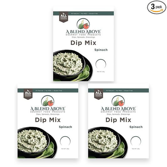 A Blend Above Spinach Dip Mix, 3 Packs, 1 oz. Each, Mixed Seasoning Packet, Gluten-Free, No MSG, All Natural, No Preservatives, Vegetable Dip, Low Carb, Easy to Make