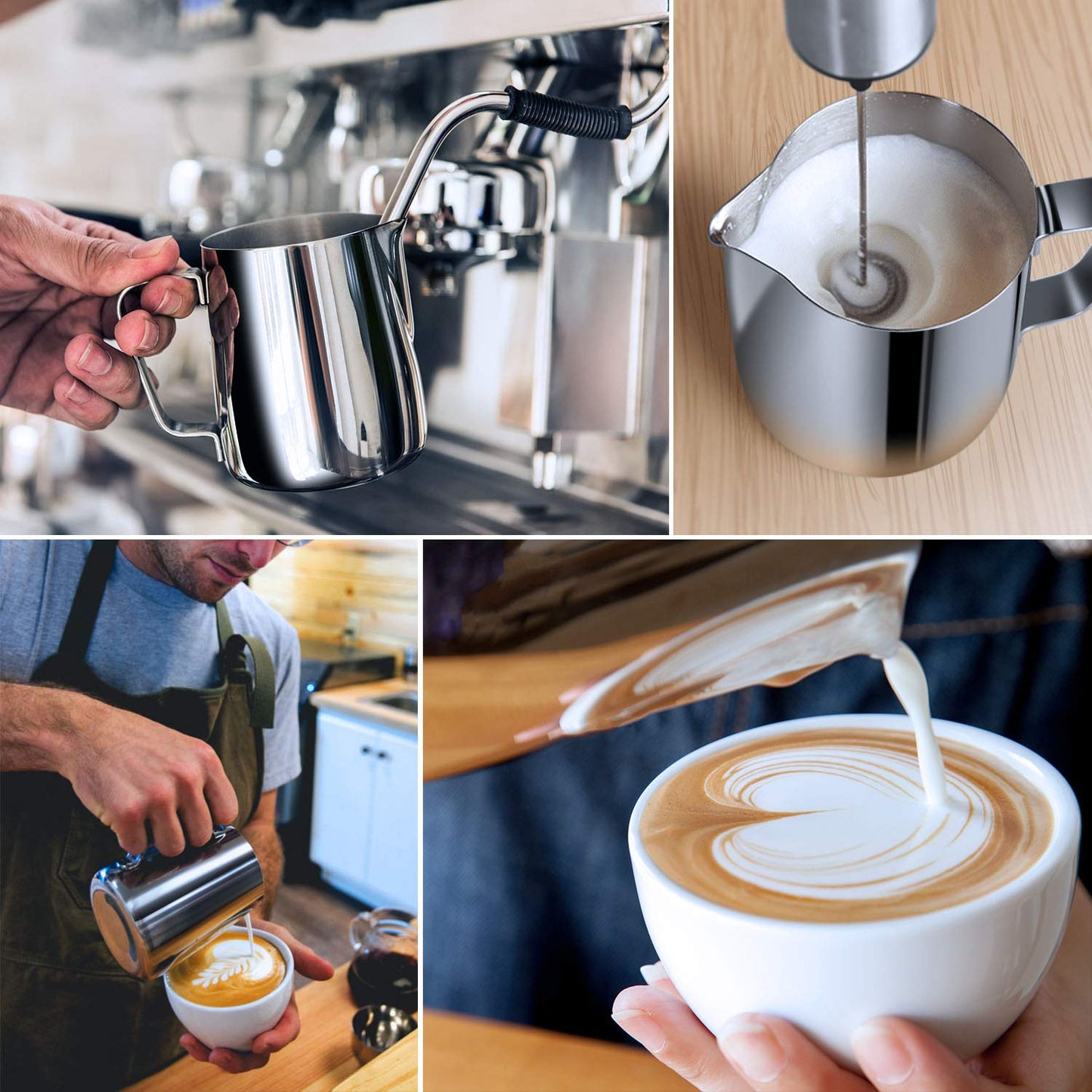 Milk Frothing Pitcher, 8.5oz/12oz/20oz/32oz/50oz/66oz Milk Frother Cup Stainless Steel, Espresso
