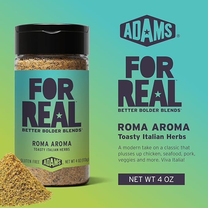 FOR REAL Roma Aroma Seasoning - Toasty Italian Herb Blend with Garlic, Basil & Parmesan - Gluten Free, Kosher, No Seed Oils or MSG - Bold Flavor for Pasta & More - 4oz