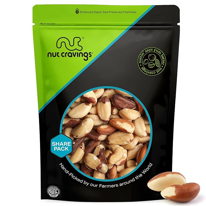 NUT CRAVINGS - Raw Brazil Nuts, Unsalted, No Shell, Whole, (16oz - 1 LB) Bulk Nuts Packed Fresh in Resealable Bag - Kosher Healthy Snack, Food Assortments