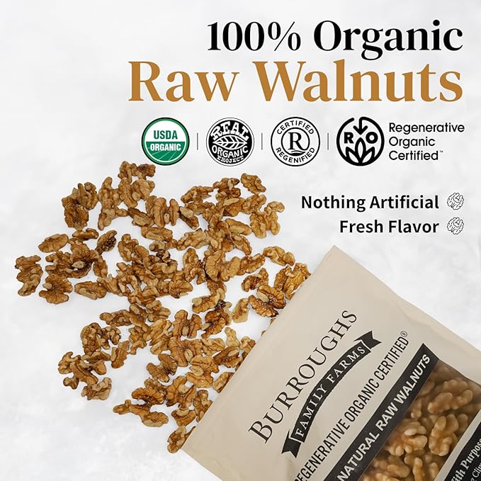 Organic Raw Walnuts Halves & Pieces ??Unpasteurized, Regeneratively Grown in California ??Whole, Fresh, Unsalted ??Plant-Based Omega-3s