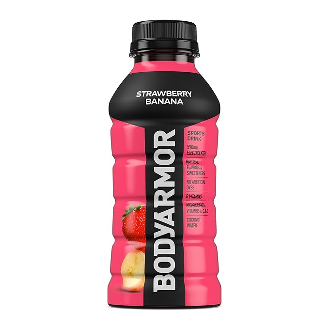 BODYARMOR Sports Drink Sports Beverage, Strawberry Banana, Coconut Water Hydration, Natural Flavors With Vitamins, Potassium-Packed Electrolytes, Perfect For Athletes, 12 Fl Oz (Pack of 8)