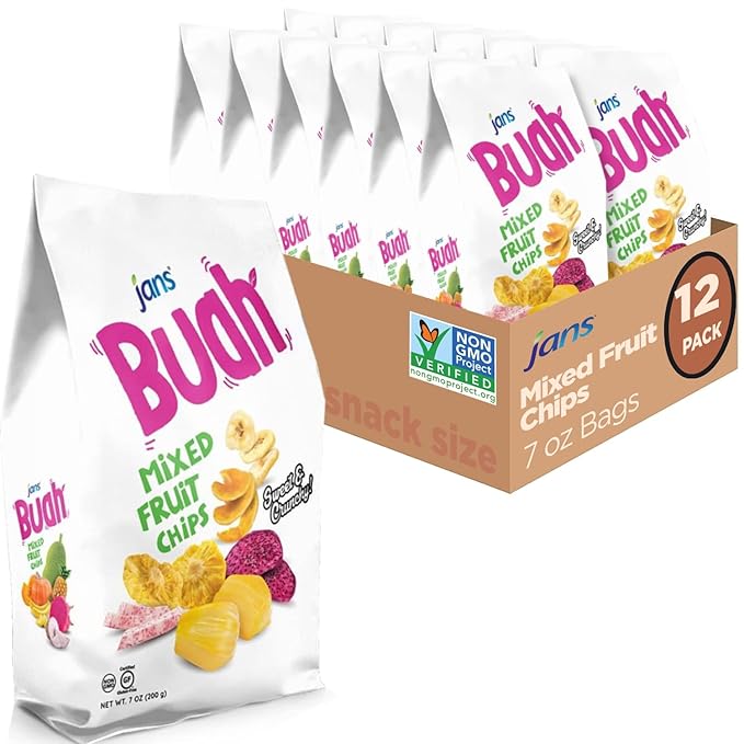 Jans Buah Mixed Fruit Chips (Pack of 12) ??Experience Real Dried Fruit, Gluten-Free, Sweet & Crunchy, Ready-to-Eat, Perfect for Anytime Snacking