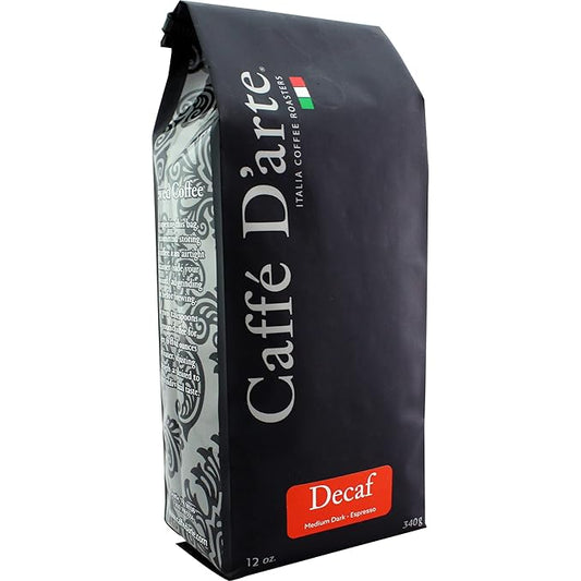 Caffe D'arte Decaf Whole Bean Espresso Coffee, 12 Ounce
