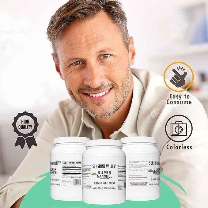 Sunshine Valley짰 Super Mannitol Powder, Natural & Healthy Artificial Sweetener, Ultra-Pure Sugar Substitute, Low Glycemic Dietary Supplement (35 Fl oz)