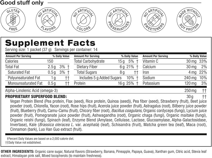 BODi Shakeology Plant-Based Vegan Protein Powder ??Gluten-Free Superfood Shake with Vitamins & Minerals ??Helps Support Healthy Weight Loss & Gut Health, Tropical Strawberry, 14 Individual Packets