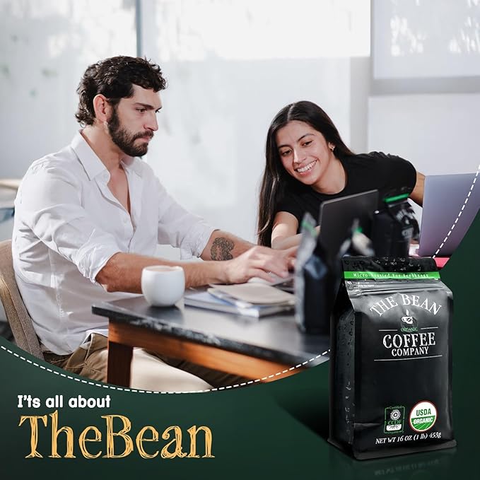 The Bean Organic Coffee Company Water Processed DECAF California Blend, Medium Roast, Whole Bean Coffee, 16-Ounce Bags (Pack of 2)