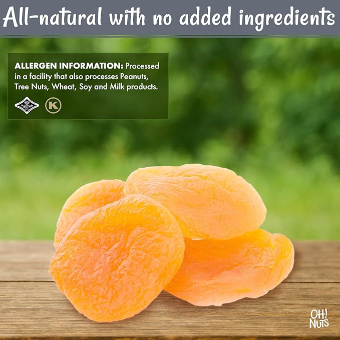 Oh! Nuts Dried Apricots Turkish - 2 lb - Dried Fruit - No Sugar Added - Dehydrated Fruit Bites - Packed in New York Zip-Seal Bag for Exceptional Freshness