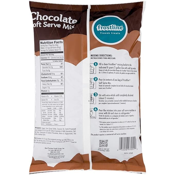 Frostline Chocolate Soft Serve Ice Cream Mix, Lactose & Gluten Free - Just Add Water, Dairy, or Dairy Free Alternative, Use with Blender, Countertop Ice Cream Maker, Soft Serve Machine - 6 lb Bag