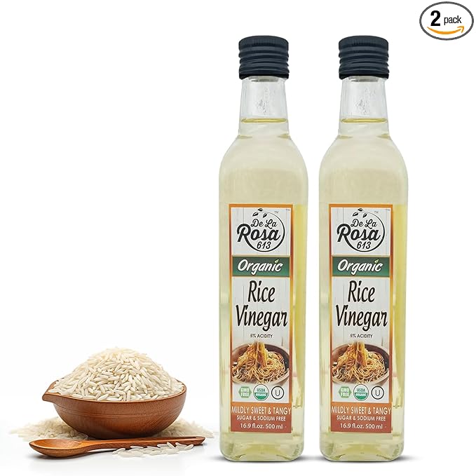 De La Rosa Organic Rice Vinegar 5% Acidity, Kosher, Great for Cooking, Sushi, Salad and more | 16.9 Oz (Pack of 2)
