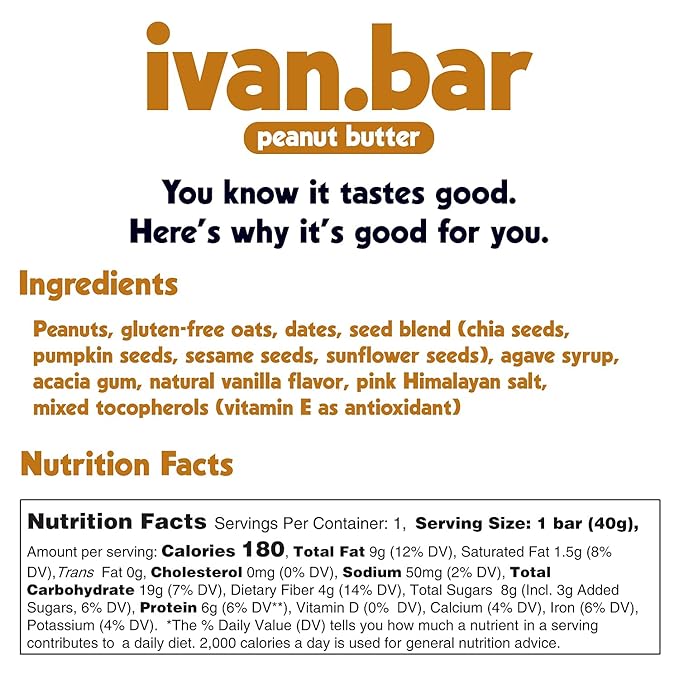 Protein Packed Energy Snack Bar | Provides Healthy Energy | Vegan, All Natural Ingredients | Soy, Dairy & Gluten Free (1.4 Ounce (Pack of 15 Bars), Peanut Butter)