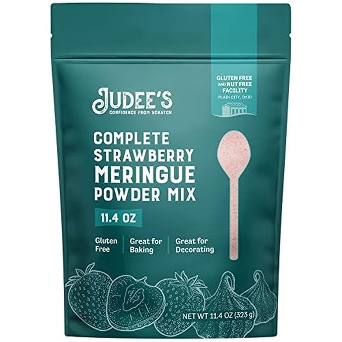 Judee's Gluten Free Complete Strawberry Meringue Powder Mix 11.4 oz - Just Add Water - Make Meringue, Cookies, Pies, Frosting, and Royal Icing - Great for Baking - No Preservative and Nut-Free