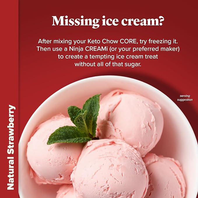 Keto Chow Natural Strawberry | Keto Meal Replacement Shake | Nutritionally Complete | Low Carb | Delicious Easy Meal Substitute | You Choose The Fat | 21 Meal Bulk Pack