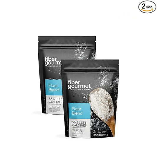 Fiber Gourmet Low Net Carb Flour Blend, Non GMO, Vegan All Purpose, 81% less net carbs and 55% Less Calories Compared to White Flour, 32 Ounces (907g), Pack of 2