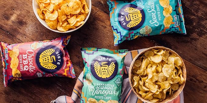 Siete Grain Free Potato Chips - Kettle Cooked | Gluten Free Chips | Vegan Snacks | Non GMO | Variety Pack, Sea Salt, Sea Salt & Vinegar, Fuego, Chipotle BBQ (Pack of 8)