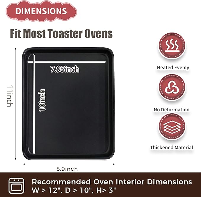 Toaster Oven Pans Set of 2, Shinsin 11-Inch Nonstick Baking Sheet Pans and Trays, 1/8 Thicker Replacement Small Baking Tray Accessories for Cookie, Non Toxic and Easy Clean and Diswasher Safe,Black