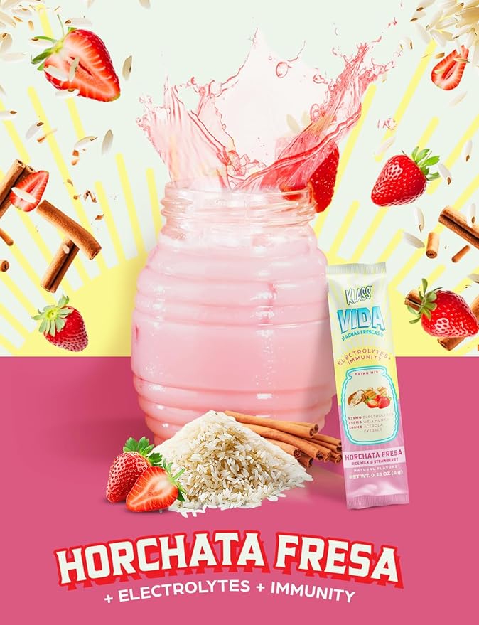 Hydration + Immunity Electrolyte Drink Mix ??Strawberry Horchata Agua Fresca | Sugar-Free Powder with Wellmune®, Acerola, Coconut Water & Minerals | 15 Single-Serve Stick Packs
