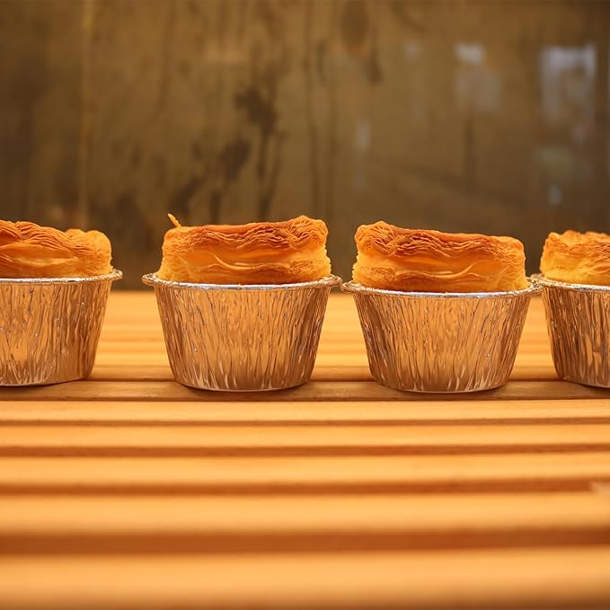 Aluminum Foil Baking Cups, 200 Pack Disposable 3 Oz Ramekins Aluminum Cupcake Muffin Liners Silver Foil Baking Cups for Egg Tart, Baking, Cupcake, Pudding, Appetize