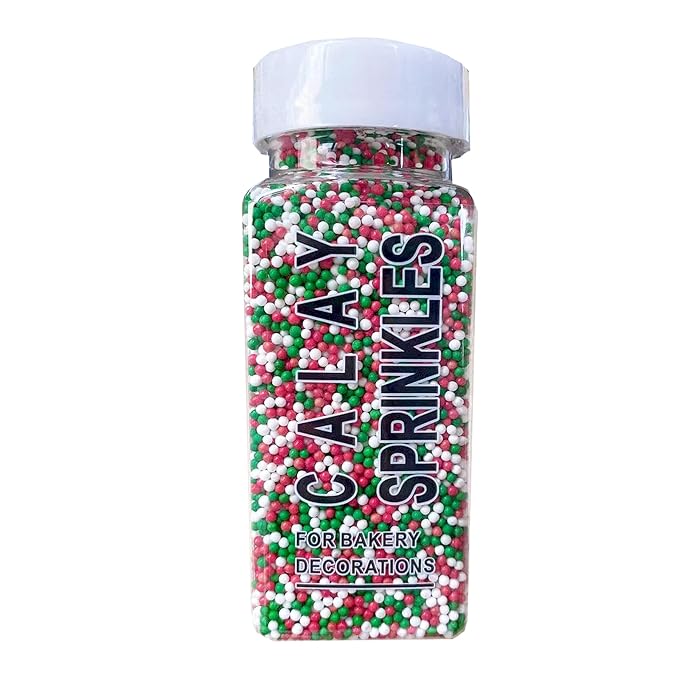 Sentovac Christmas Nonpareils Sprinkles Edible 2mm Mini Peals Red Green White Sprinkle for Cake Decorating Sugar Candy Cookie Cupcake Topper Baking Decorations Christmas Halloween Supplies