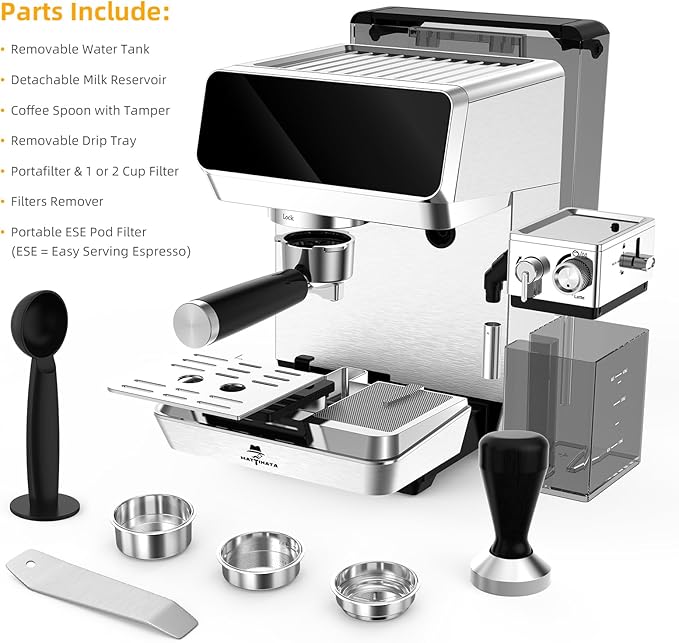 Cappuccino Machine Dual Boiler, Espresso Machines Dual Boiler 20Bar with Touchscreen, Automatic Milk Frother Compact Cappuccino Expresso Maker For For Home, Office