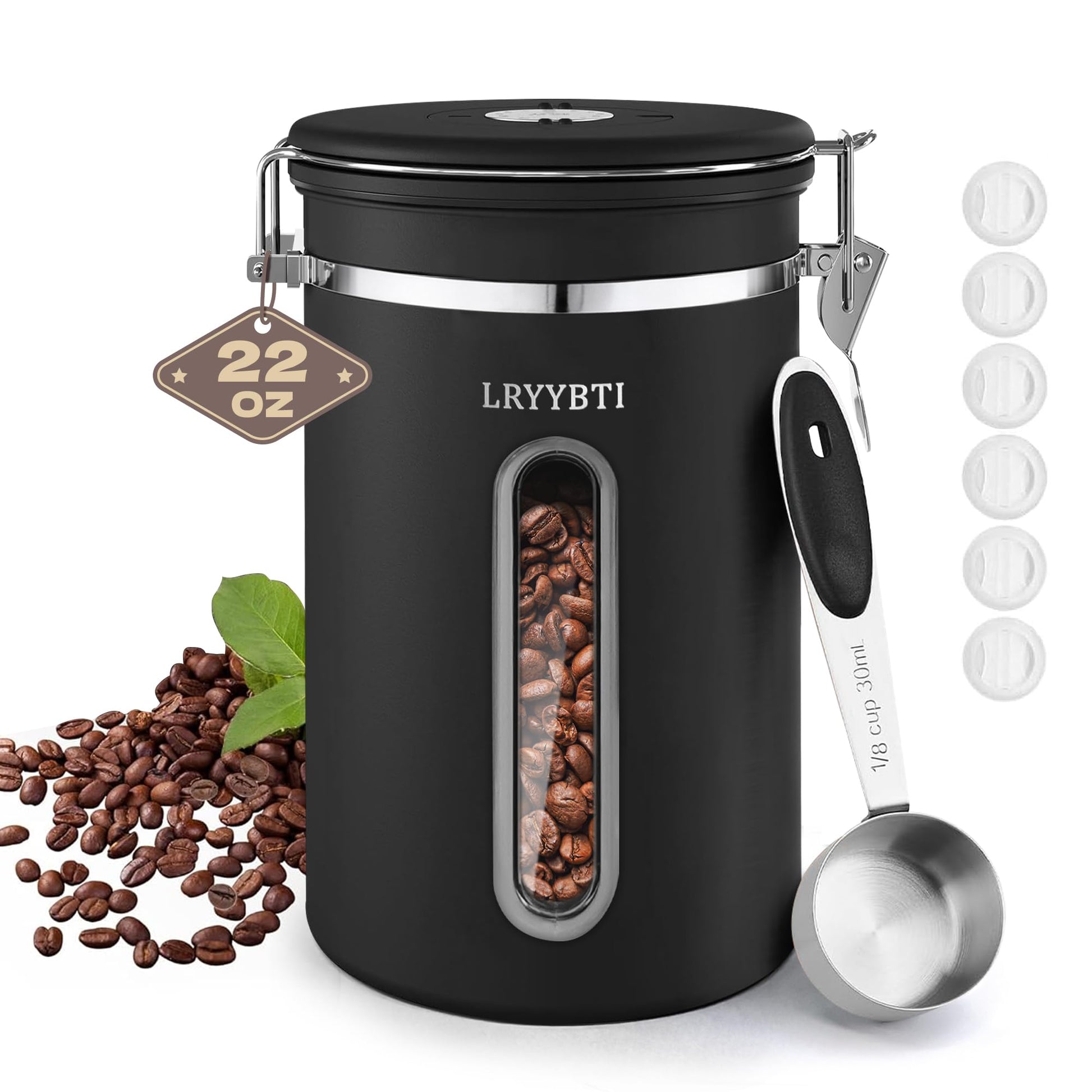 LRYYBTI Coffee Canisters with Window,Airtight Coffee Container，22oz