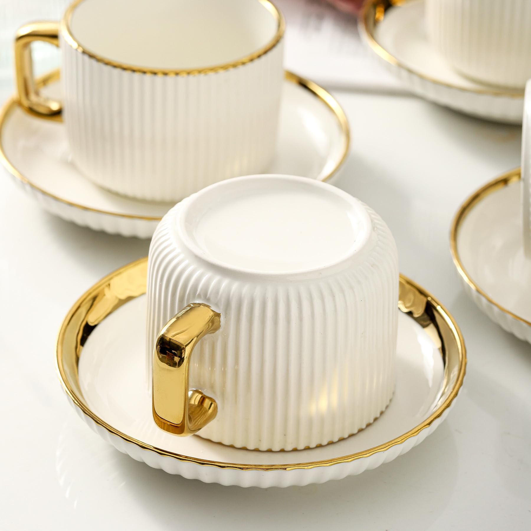 LETAOTAO Cappuccino Cups with Saucers, 8oz Ceramic Coffee Cups with Saucers Set, Latte Art Coffee
