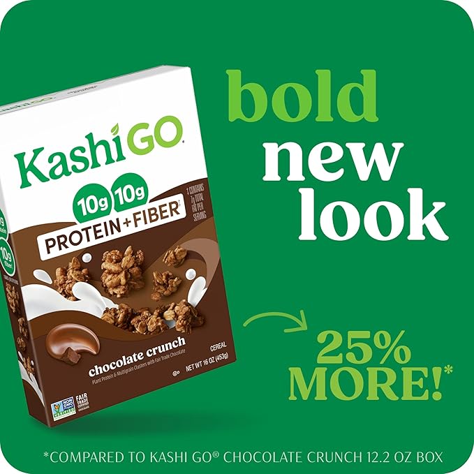 Kashi GO Protein Cereal, 10g Protein, 10g Fiber, Chocolate Crunch, 16oz Box (1 Box)