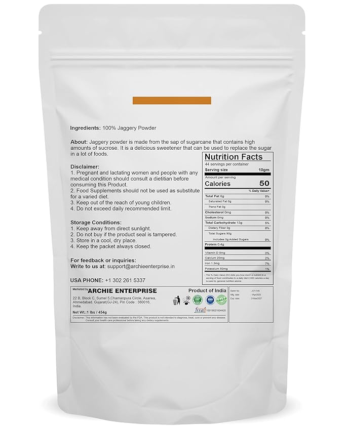 mGanna 100% Jaggery Powder as alternative for Natural Sweetner Food Recepies 454 g / 1 lbs