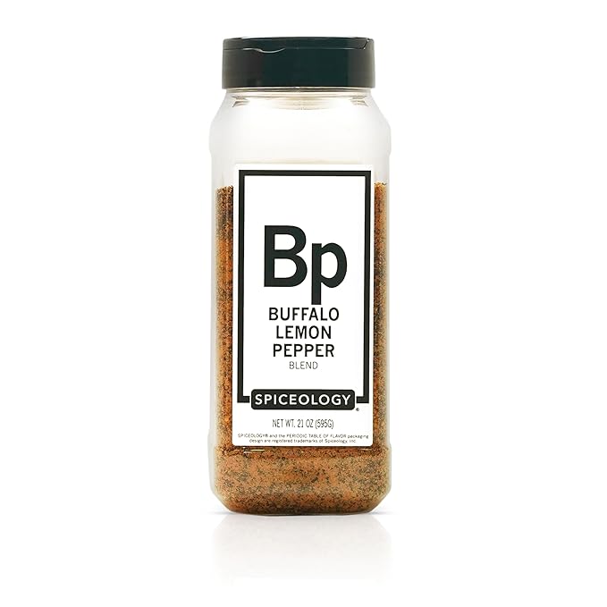 Spiceology ??Buffalo Lemon Pepper Seasoning ??Spicy & Tangy Spice Blend with Cracked Black Pepper, Lemon Peel, Garlic & Cayenne ??Ideal for Chicken Wings, Seafood, Fries & Vegetables ??21 oz