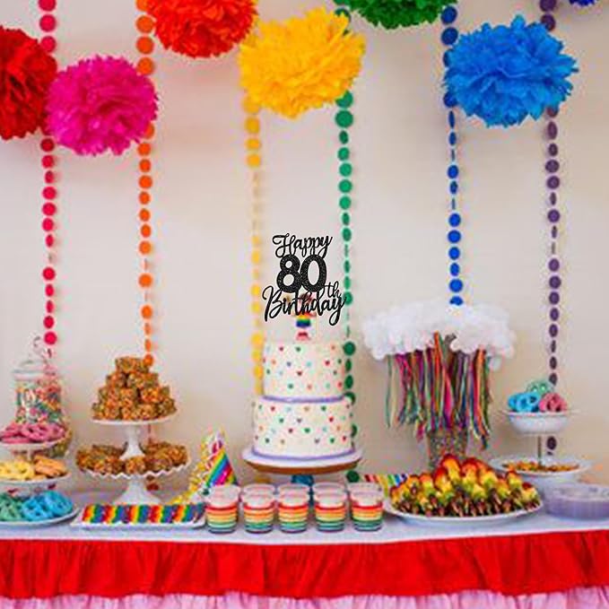 1 PCS Happy 80th Birthday Cake Topper Glitter Cheers to 80 Years Birthday Cake Pick Eighty Hello 80 Fabulous Cake Decoration for Happy 80th Birthday Anniversary Party Decorations Supplies Black