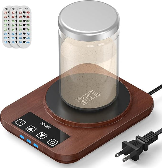 Sourdough Starter Warmer (70-100°F), 1°F Adjustable Sourdough Warming Mat, Waterproof Thermometer Strip, 12H Timer & Auto Shutoff, Safe for Home Bakers & Beginners (US Plug) - Wood Grain