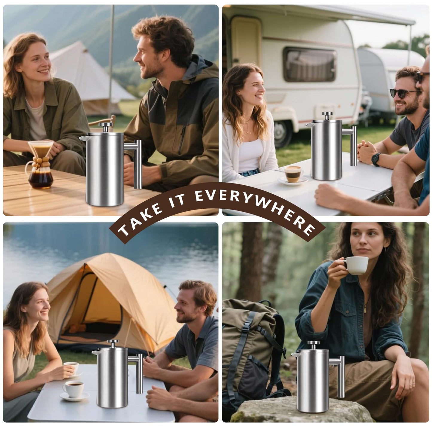 French Press 34 oz, Full Stainless Steel French Press Coffee Maker 4 Cups