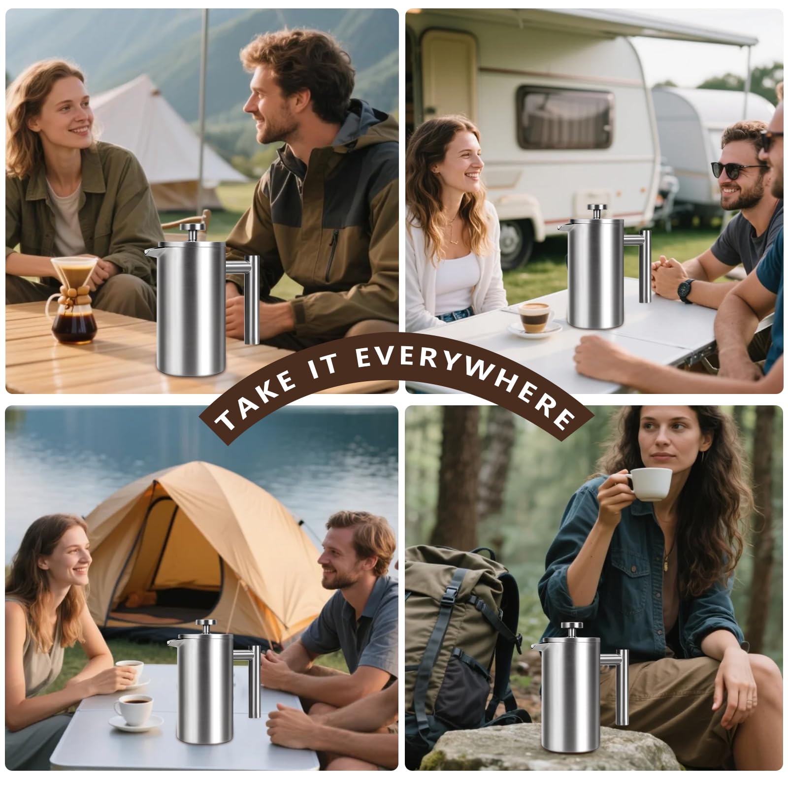 French Press 34 oz, Full Stainless Steel French Press Coffee Maker 4 Cups