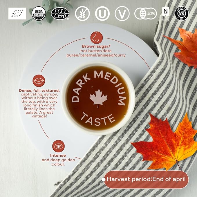 Escuminac Organic Canadian Maple Syrup ??Great Harvest, Medium Rich Taste, 33.8 fl oz Family Size Bottle ??100% Pure, Grade A, Single Origin from Quebec