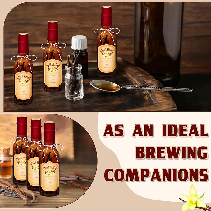 Tioncy 16 Pcs Vanilla Extract Bottles for Homemade Vanilla Jar Glass Bottle with Cap, Shrink Band, Sticker Syrup Gift Food Storage Canister for Bean Sauce Spice (Red, Brown,5 oz)