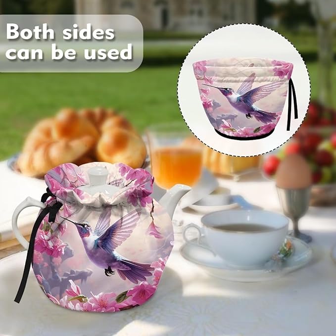 Hummingbird Tea Cozy for Teapot Insulated Purple Flower Tea Cosy for Teapot Dust Protector Tea Pot Cozy for Keeping Warm