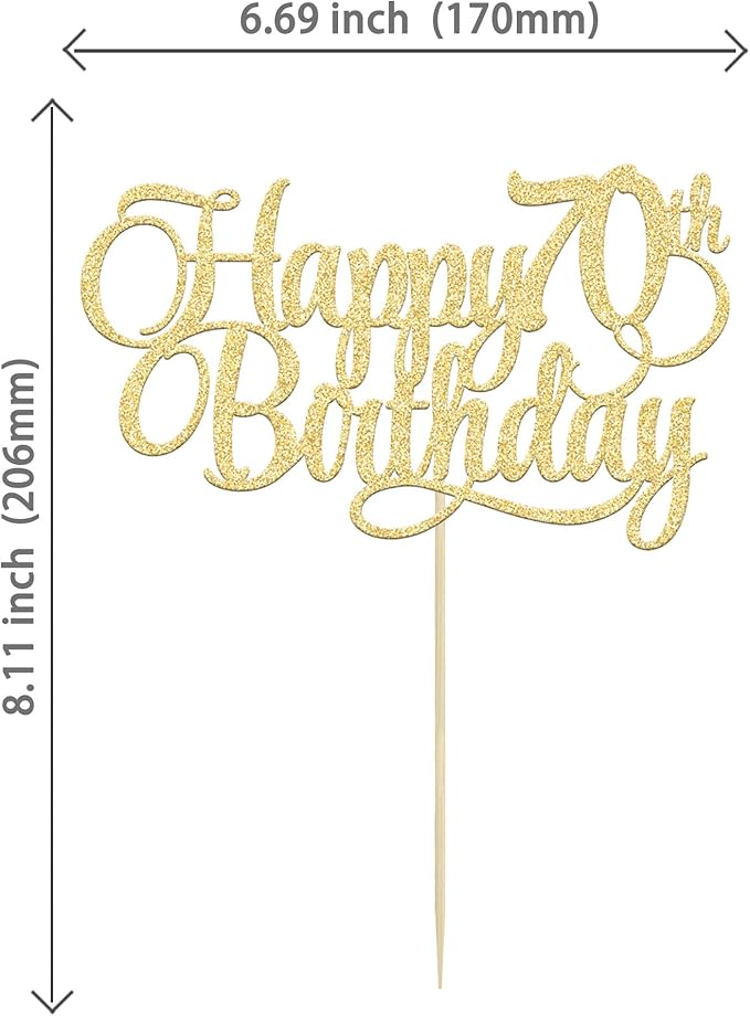 1 Pack Happy 70th Birthday Cake Topper Gold Glitter Number 70 Seventy Years Old Birthday Cake Pick Decoration For 70th Birthday Celebrating Anniversary Party Supplies