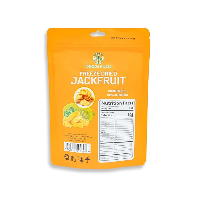 NOKKI FARM Freeze Dried Jackfruit - Healthy & Exotic Tropical Superfood Snacks, No Added Sugar or Preservatives, Kid-Approved, Shelf-Stable & Portable for On-The-Go Snacking - 1.76 Oz (Pack of 3)