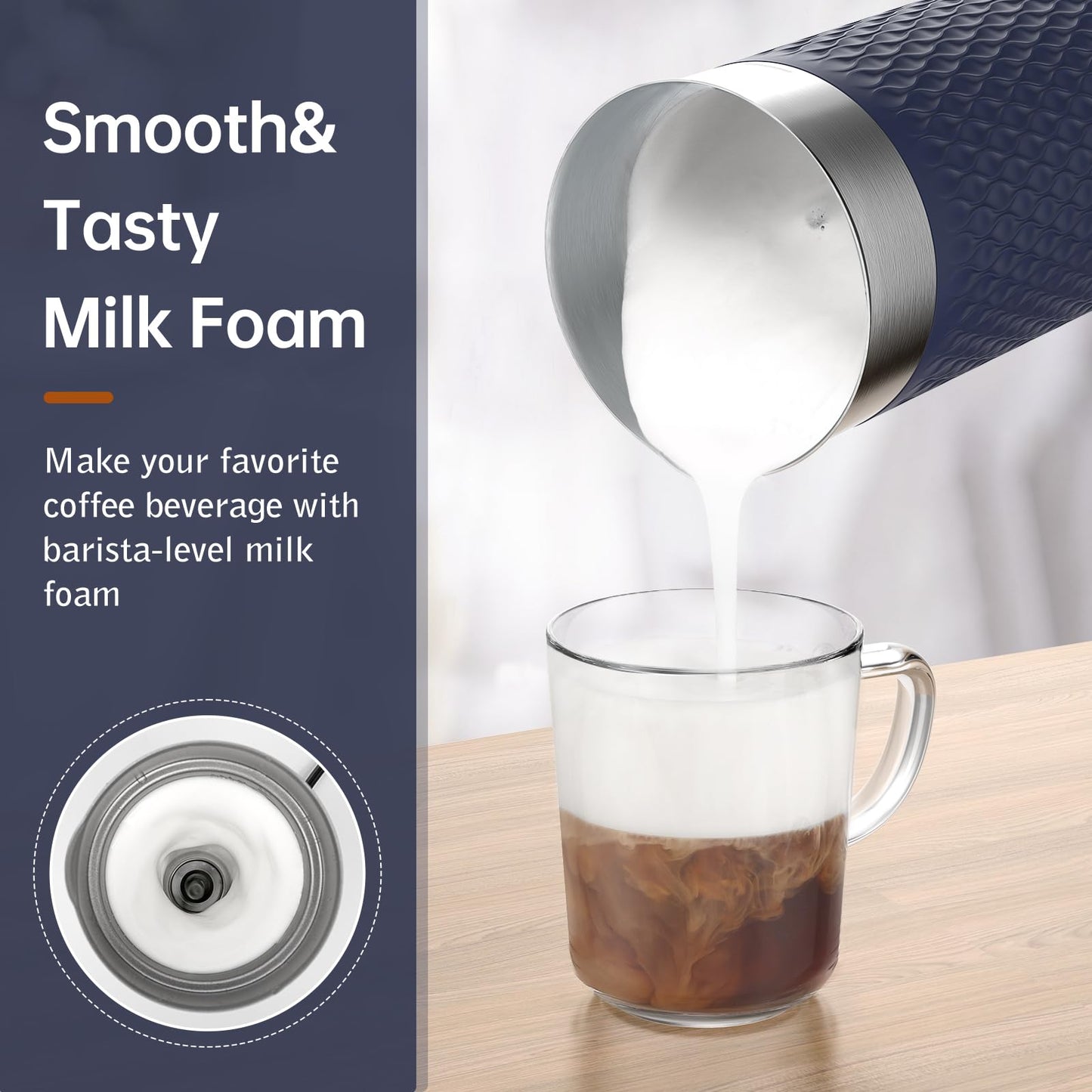 SIMPLETASTE Milk Frother, 4-in-1 Electric Automatic Milk Steamer, Blue